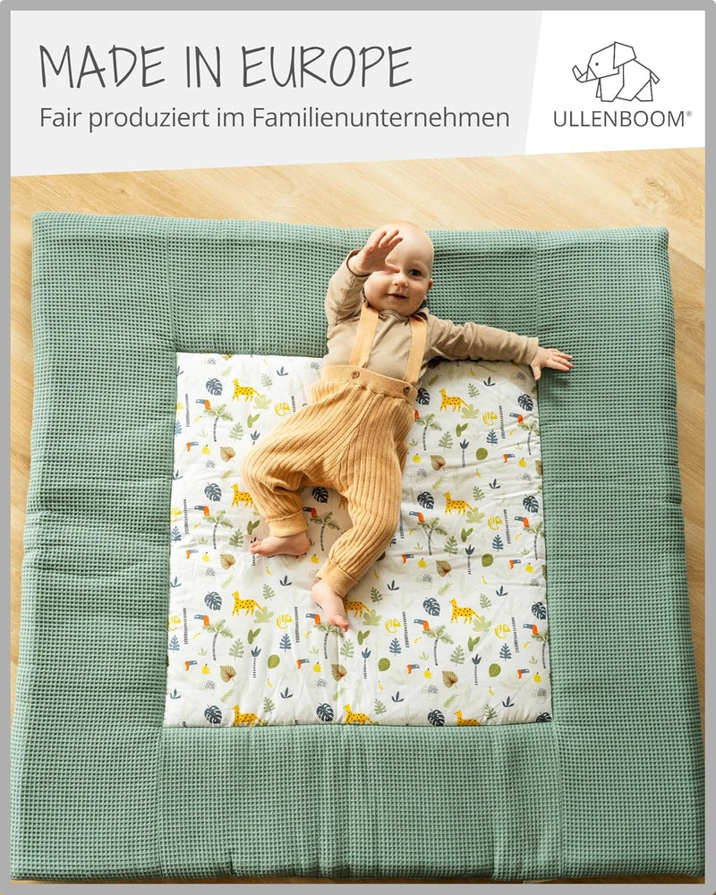 ULLENBOOM Baby Krabbeldecke 100x100 cm gepolstert - Salbeigrün-Regenwald (Made in EU) - Krabbeldecke