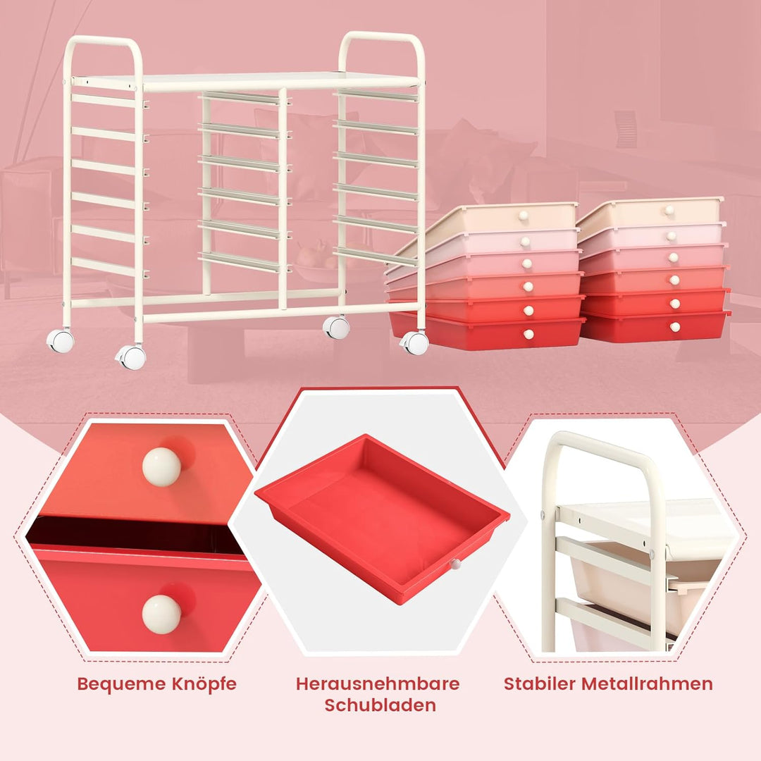 COSTWAY Rollwagen mit 12 stapelbaren Schubladen, Schubladenwagen Rollcontainer mit Metallgestell & A