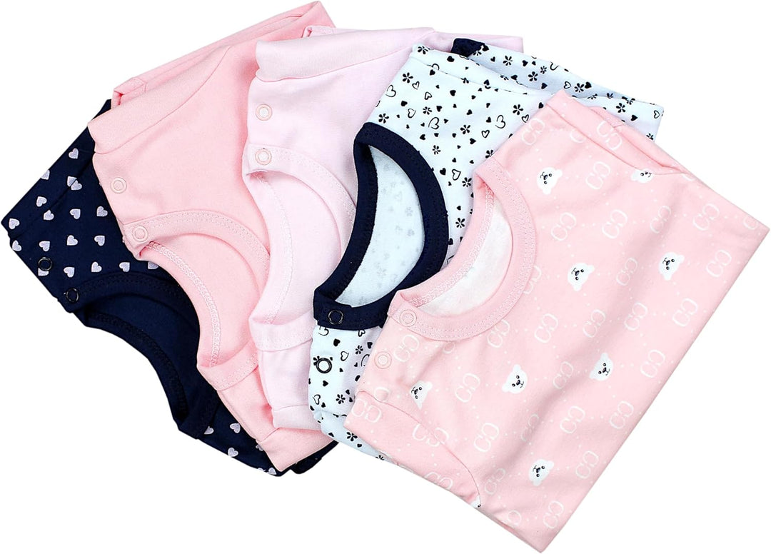 TupTam Mädchen Baby Body Langarm Unifarben 5er Pack 74 Dunkelblau Blumen Hellrosa Herzen Aprikose Bä