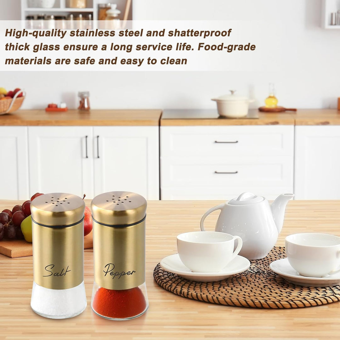 2 Stück Gold Salz Pfeffer Shaker, Salz und Pfefferstreuer Klein Set, 150ML Gewürzstreuer für Haus, K
