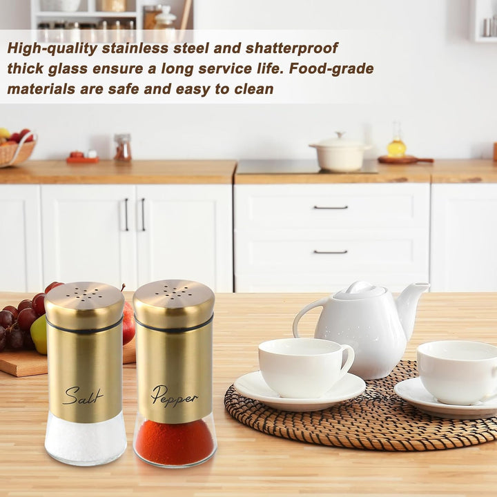 2 Stück Gold Salz Pfeffer Shaker, Salz und Pfefferstreuer Klein Set, 150ML Gewürzstreuer für Haus, K