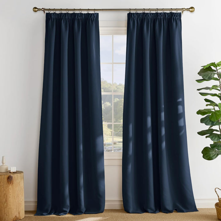 PONY DANCE Verdunklungsvorhänge Kräuselband 2er Set Gardinen Dunkelblau Blickdicht H 245 x B 140 cm