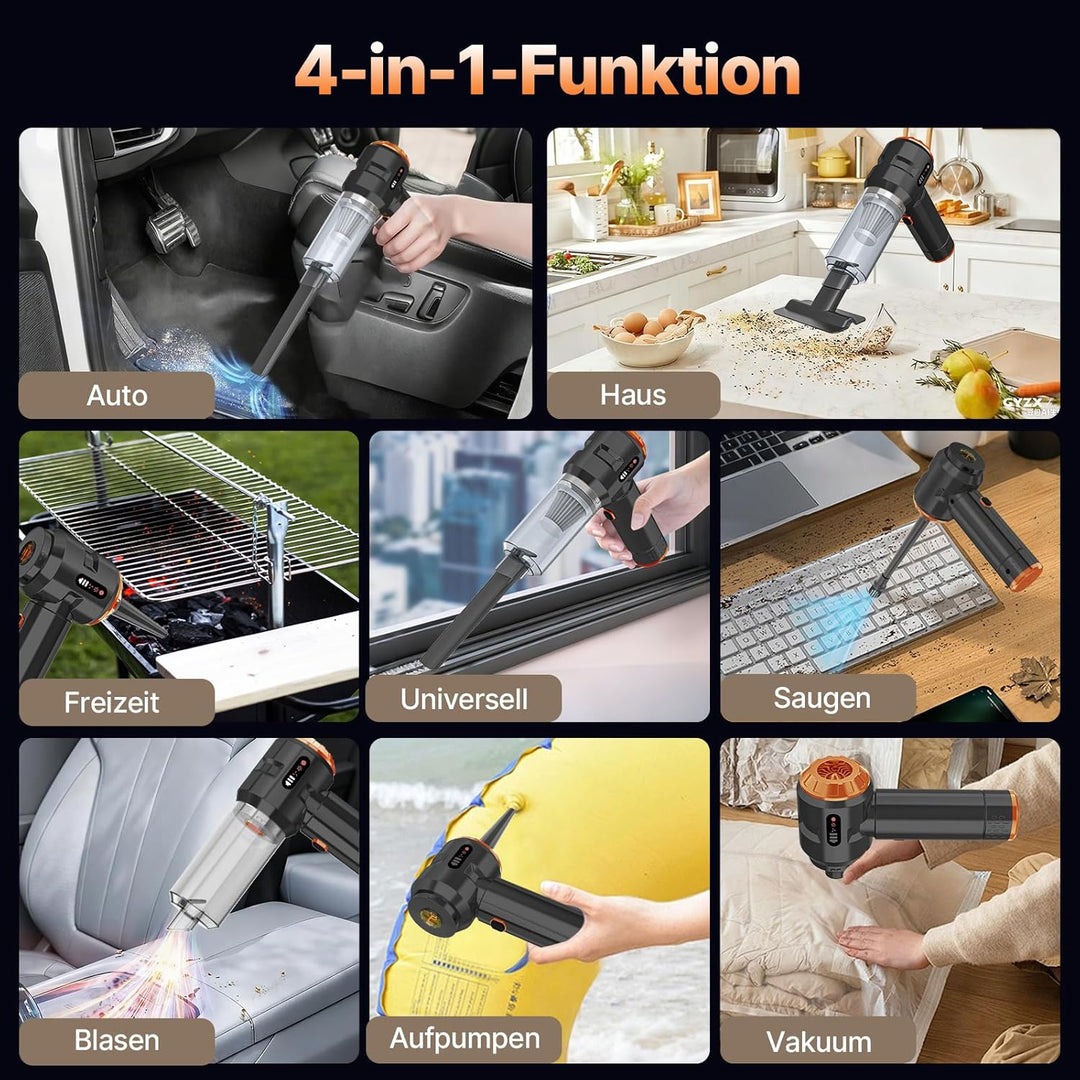 Piwaal 4-in-1 Akku Handstaubsauger 22000Pa, Kabellos mit Bürstenlosem Motor &amp; Druckluftdüse 220000 U