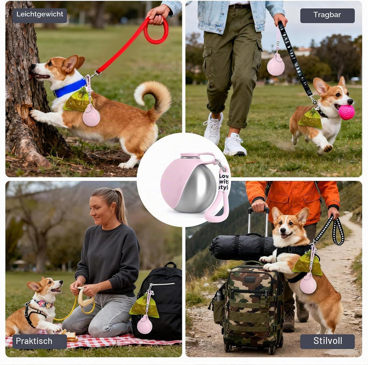 Trinkflasche Hunde für Unterwegs, Hundetrinkflasche für Unterwegs mit Silikonnapf, 285ML Edelstahl A