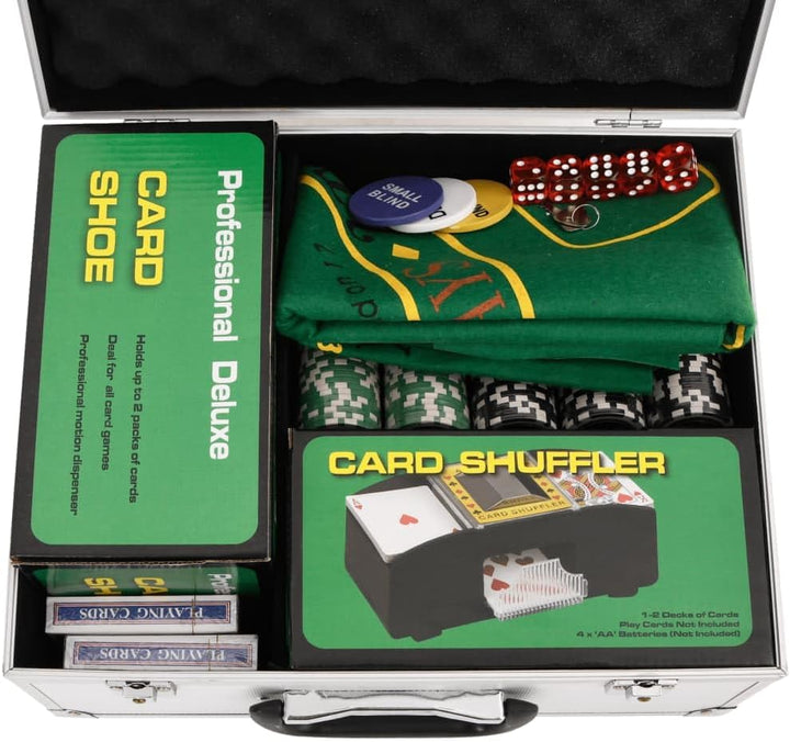 vidaXL Pokerchips Set 600 STK., Pokerkoffer mit Buttons Chips Würfeln, Pokerset Spielkarten Set mit