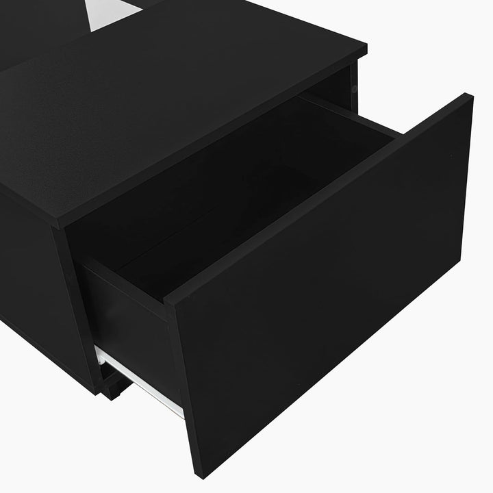 Merax Couchtisch LED Hochglanz, Mitteltisch Teetisch für Wohnzimmer, Schwarz Wohnzimmertisch mit 2 S