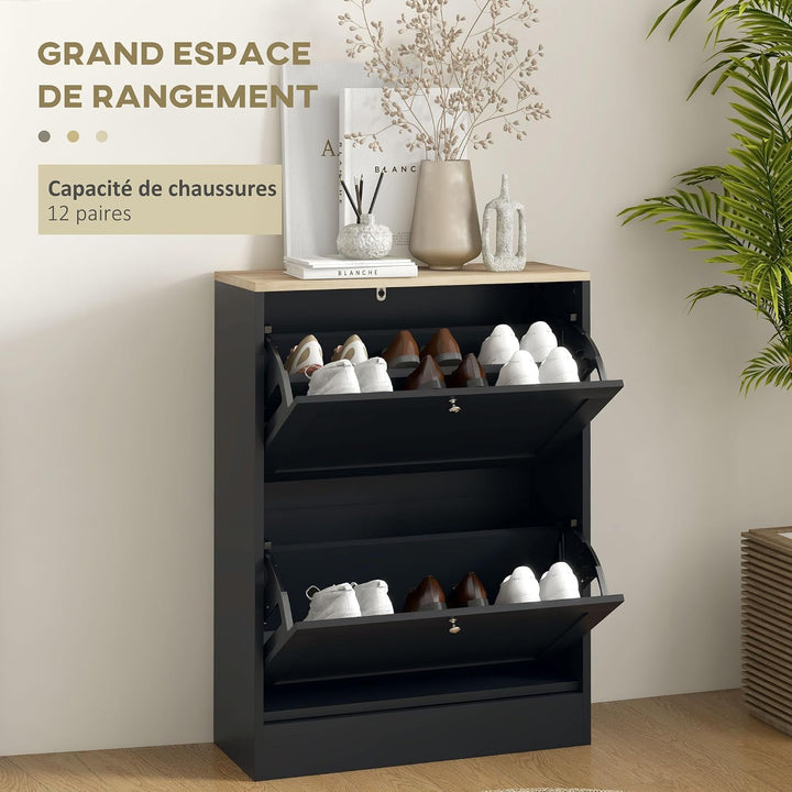 HOMCOM 12 Paar Schuhschrank Modern Schmaler Schuhschrank mit 2 klappbaren Schubladen und verstellbar