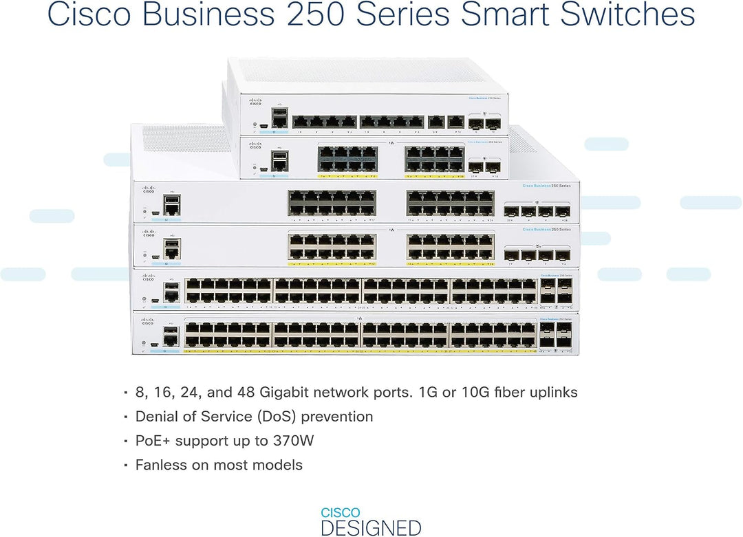 Cisco Business CBS250-24FP-4X Smart Switch | 24-Port GE | Full PoE | 4 x 10G-SFP+ | Begrenzter Leben