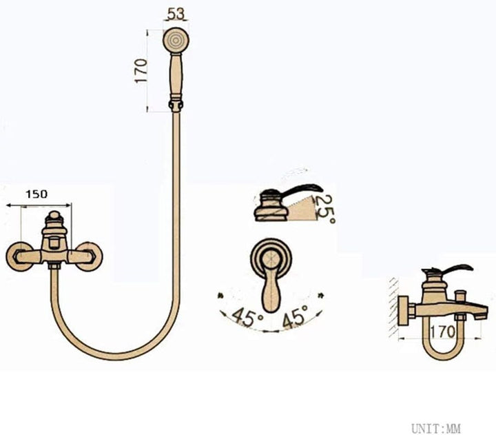HomeLava Wannenarmatur Antik Messing Bad Dusche Armaturen Set Badewanne Wasserhahn Wandmontage mit H