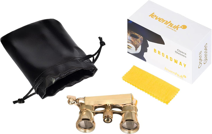 Levenhuk Broadway 325E Opernglas (Goldfarbiges Theaterfernglas mit Ausziehbarem Griff) GOLD, mit Gri