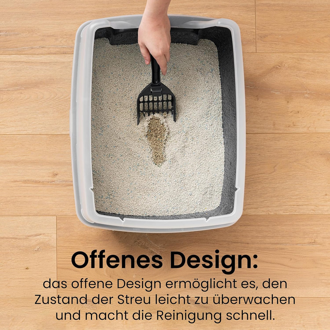 Iris Ohyama Katzenklo mit Schaufel, bis 7 kg, Weiss, offen, ohne Deckel, Katzentoilette, hoher Abneh