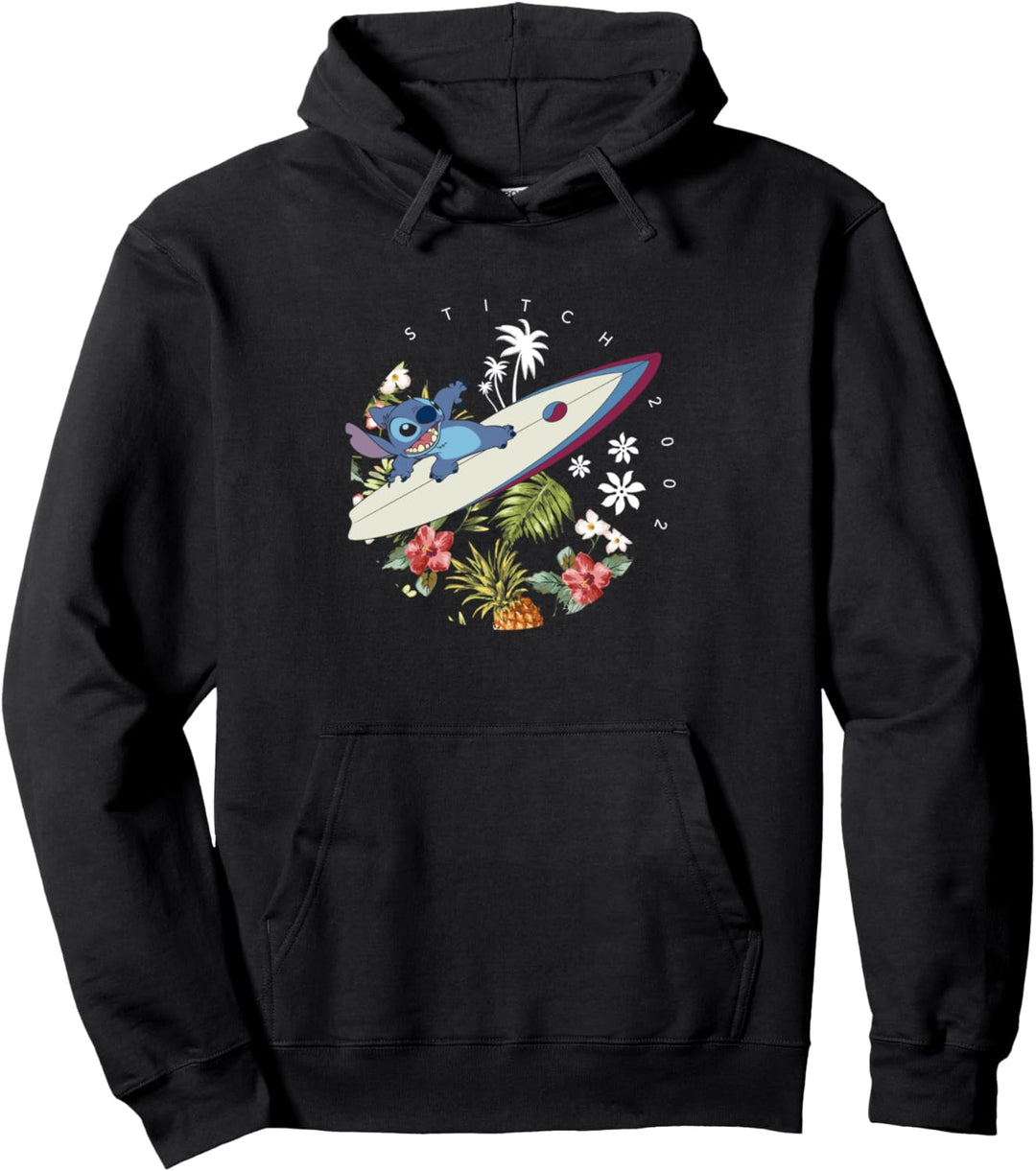 Disney Lilo & Stitch On A Surfboard Flower Circle 2002 Pullover Hoodie