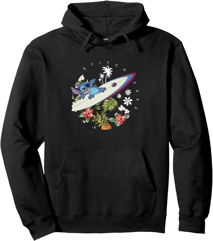 Disney Lilo & Stitch On A Surfboard Flower Circle 2002 Pullover Hoodie