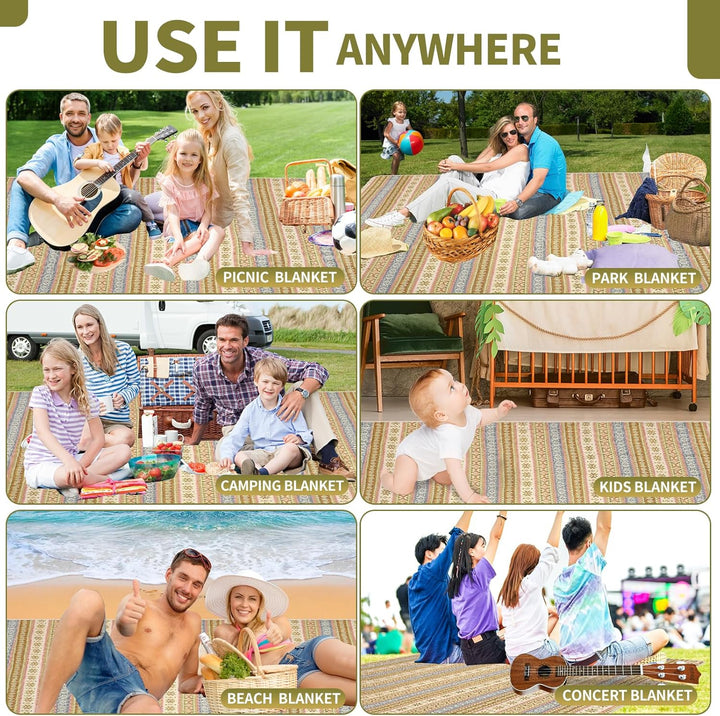 Picknickdecke, extra gross, wasserdicht, mit Schultergurt, maschinenwaschbar, Picknickmatte mit sand