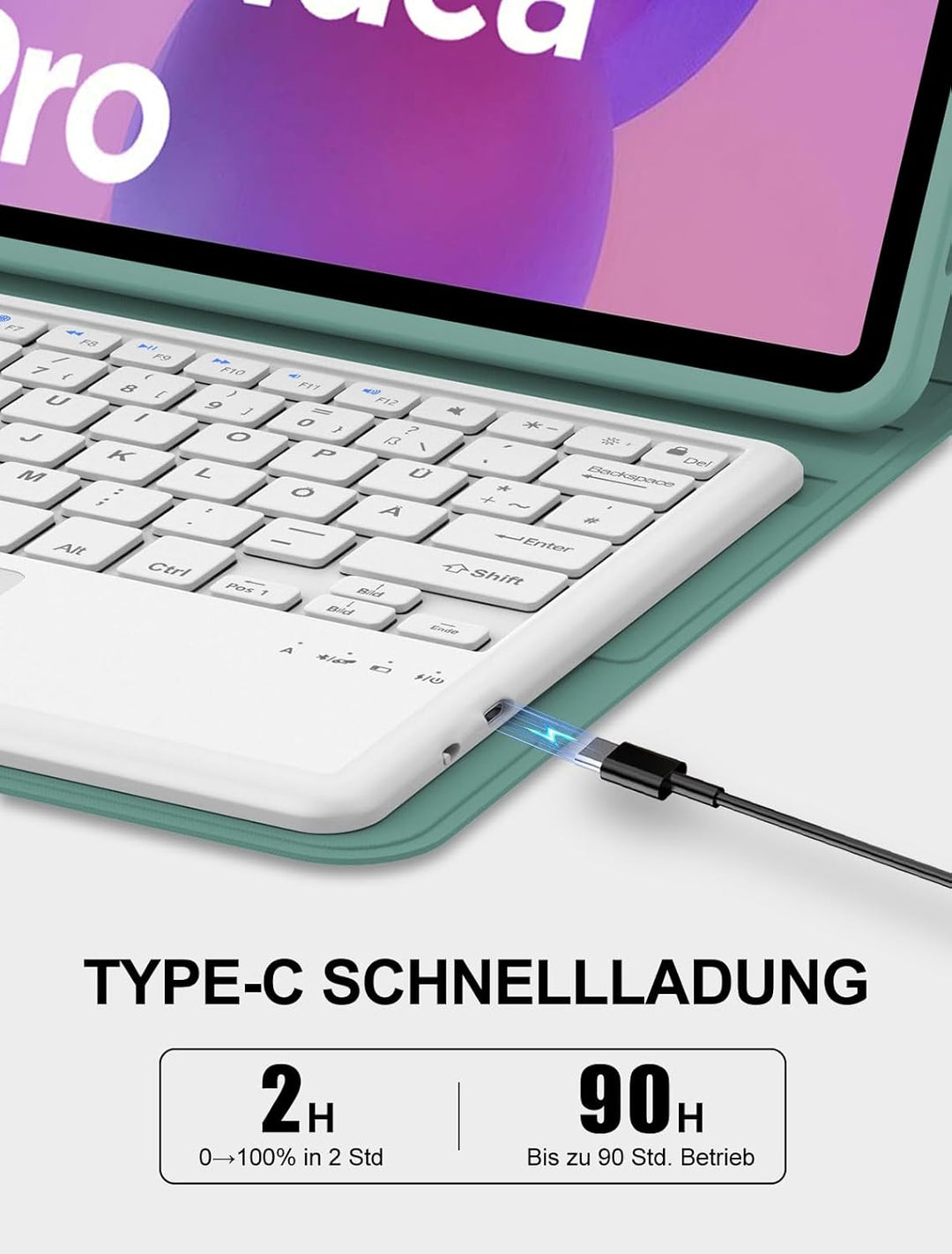 JADEMALL Tastatur Hülle mit Touchpad für Lenovo Idea Tab Pro 12,7" (2025), Deutsches QWERTZ Keyboard