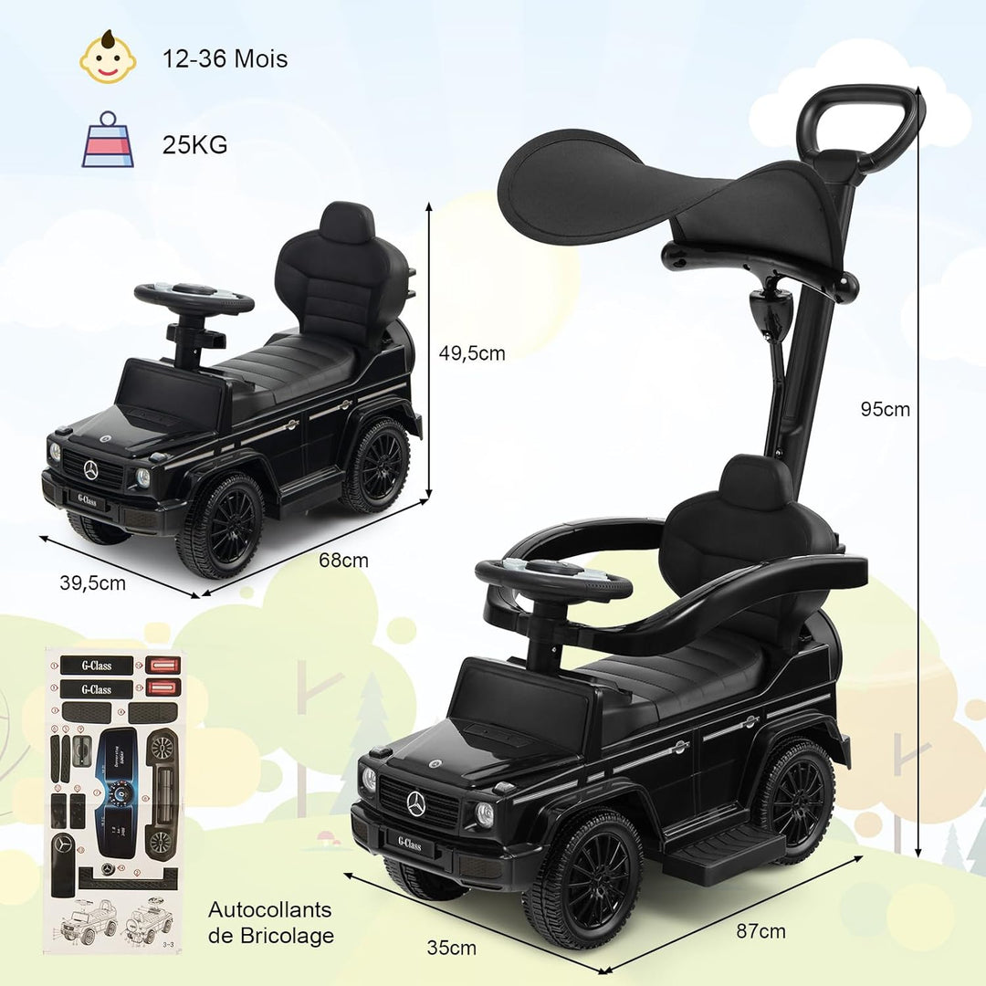 DREAMADE 3-in-1 lizenzierter Mercedes-Benz Rutschauto, Schiebewagen mit Schiebegriff, verstellbarem