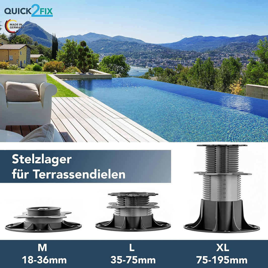 QUICK2FIX® Stelzlager höhenverstellbar 35-75mm (Grösse L) - Dielenaufleger | 24 Stk. Grösse L 35-75