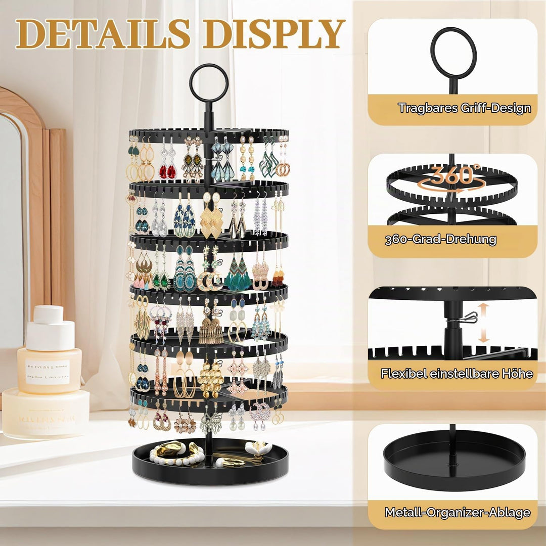6-Tier-drehender Ohrring-Halter-Organizer-Ständer-justierbarer Kunststoff-Display-Baum mit Metalltab