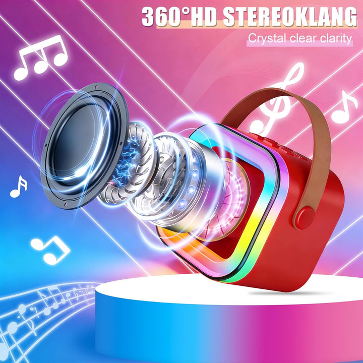 Karaoke Maschine Kinder Mit 2 Mikrofonen, Tragbarer WiederaufladbarBluetooth, Bunte LED Lichter, AUX