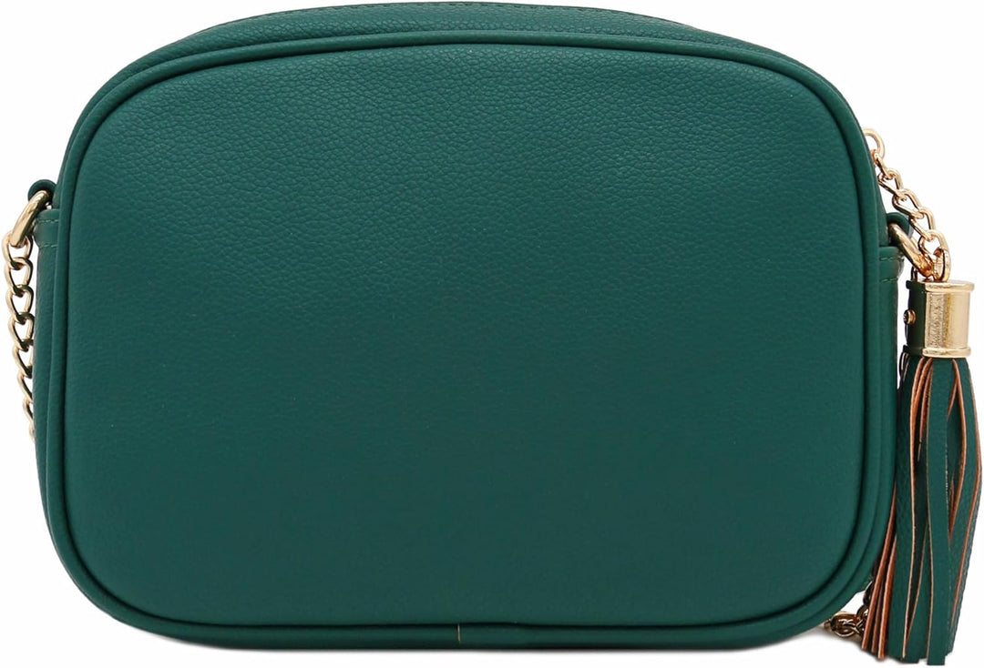 FashionPuzzle Chevron gesteppte Crossbody-Kameratasche mit Kettenriemen und Quaste Dark Teal, Dark T