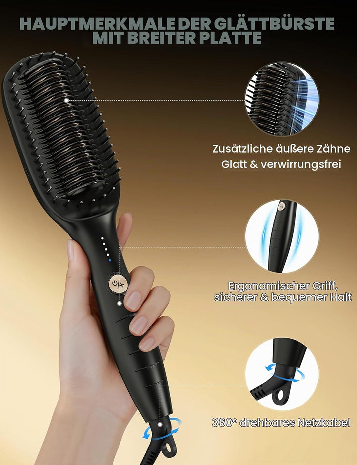 Glättbürste Breit Glätteisen Breit Extra 51mm, Glättungsbürste &amp; Haarglätter Professioneller 2 in 1,