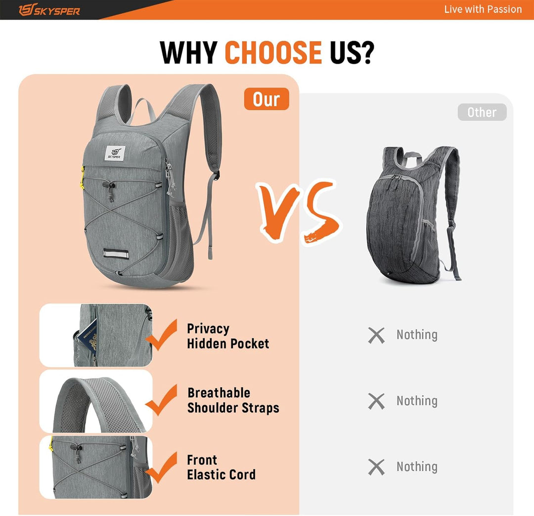 SKYSPER Faltbarer Kleiner Rucksack 10L, Kleiner Wanderrucksack Herren Damen | Ultraleicht Daypack fü