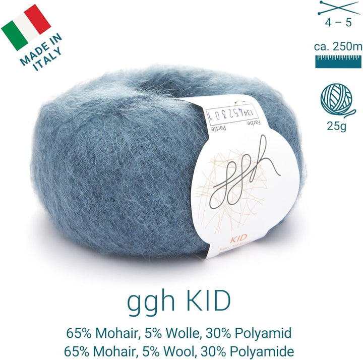 ggh Kid Box - 6 Knäuel Strickwolle aus Kid Mohair - Farbe 134 - Ozean, 134 - Ozean