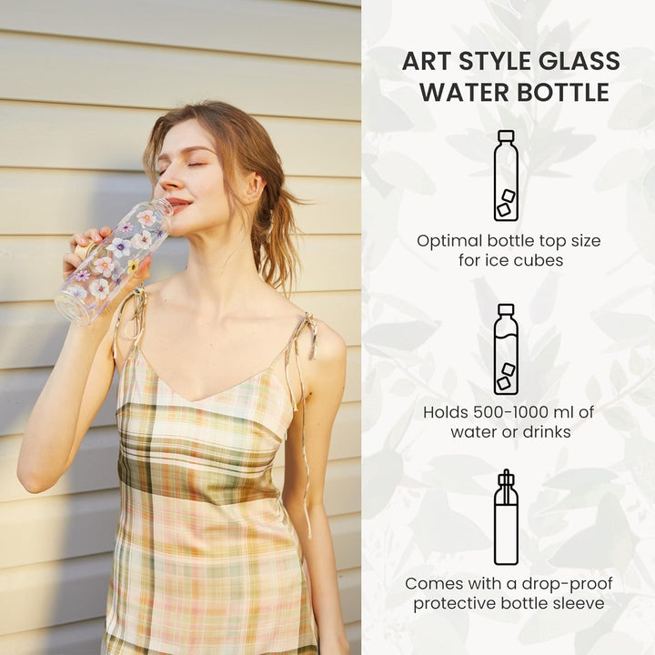 1 liter Glasflasche Trinkflasche Glas Sport Borosilikat Glass Bottle Wasser Flasche mit Neopren-Hüll