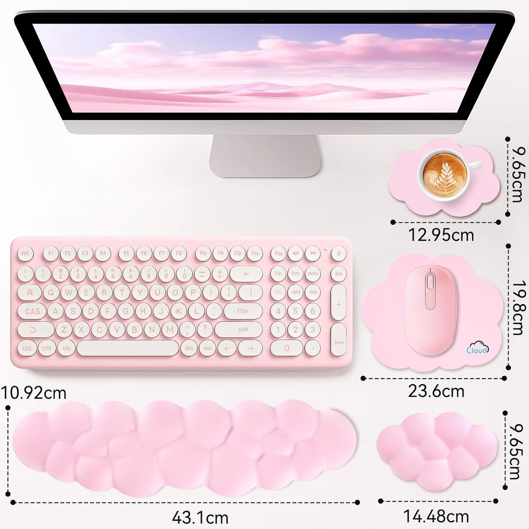 Memory‑Schaum Cloud Handballenauflage Tastatur‑Set, 4‑in‑1: Ergonomische Tastatur Handballenstütze &