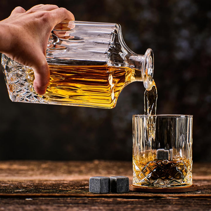 Whisiskey - Whisky Gläser Set - Whisky Zubehör Set – 2 Twisted Whiskey Gläser - 8 Whisky Steine - Wh
