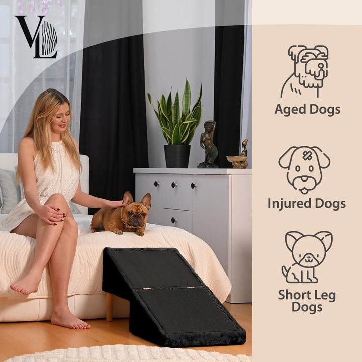 VELORA H&amp;L Hunderampe Schwarz - 2in1 Hundetreppe und Sitzhocker, Klappbare Einstiegshilfe für Sofa u