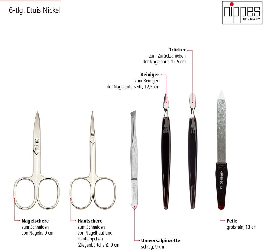 nippes Solingen Premium Line Maniküre Set Seam, 6-teilig, Edelstahl rost- und nickelfrei, Rindsleder