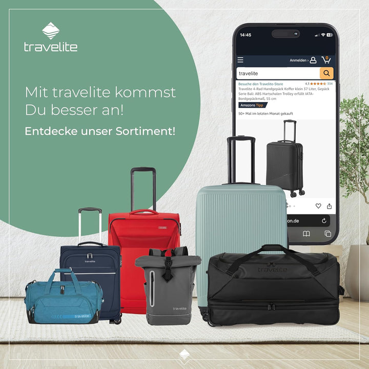 Travelite Trolley Reisetasche mit Rollen aus wasserabweisendem Material, Basics Weichgepäck Rolltasc