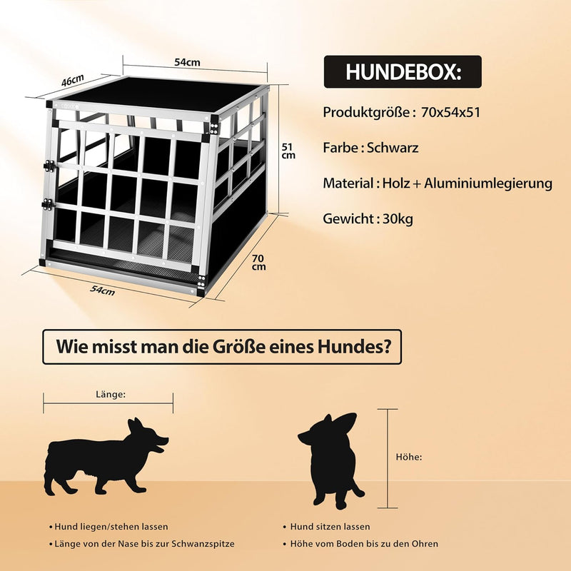 CADOCA® Hundetransportbox Aluminium Hundebox Kofferraum robust verschliessbar trapezförmig M 54x70x5