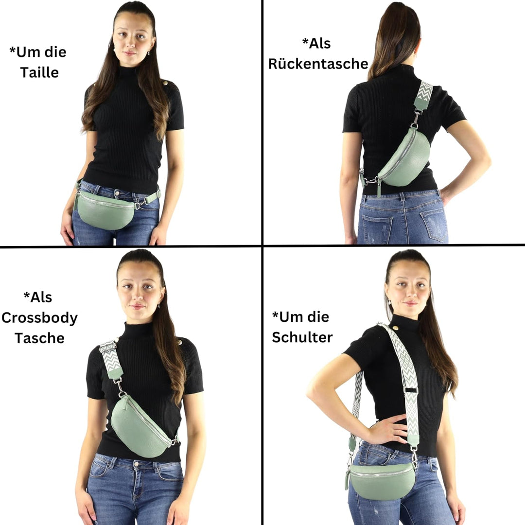 Blade Bauchtasche Damen Echtleder, stylische Gürteltasche Damen mit 2 gemusterten und Leder abnehmba