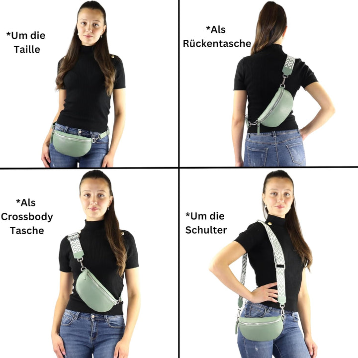 Blade Bauchtasche Damen Echtleder, stylische Gürteltasche Damen mit 2 gemusterten und Leder abnehmba