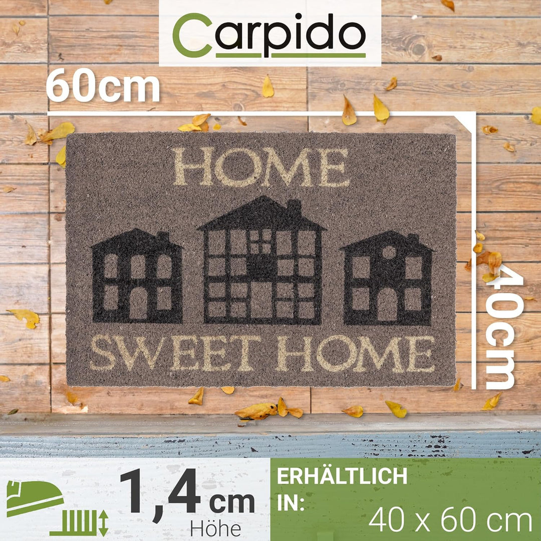 Carpido Fussmatte Kokos Home Sweet Home - Türmatte 40 x 60 cm (Rechteckig) - antibakterielle Eingang