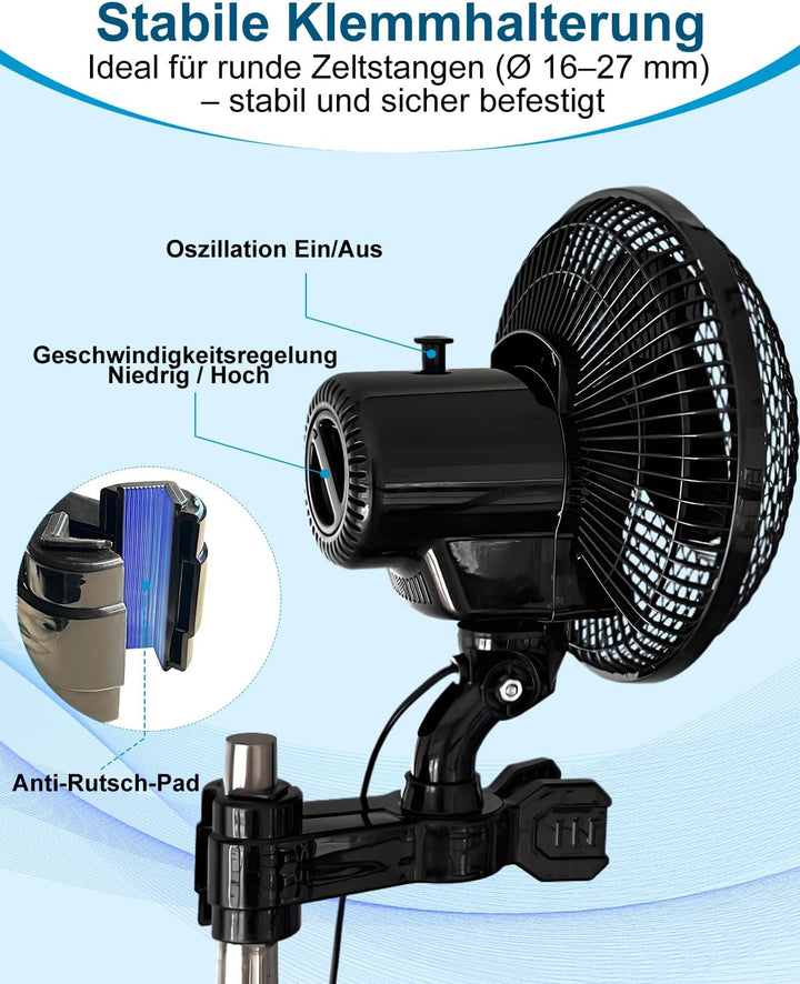[Verbesserte] Oszillierend Grow Ventilator mit Clip, 2 Geschwindigkeitsstufen Klein Klemmventilator