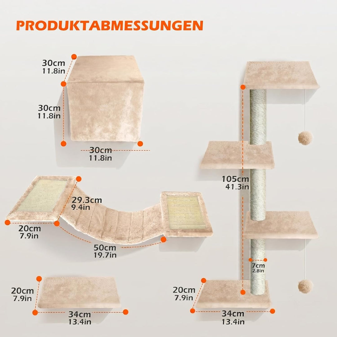 Kletterwand Katzen, 10-Teilig Katze Wandelemente, Stabiler Katzen Kletterwand aus Spanplattenmateria