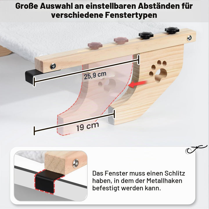 AMOSIJOY Katzenbank-Fensterstange, stabile Katzenhängematte, Fenstersitz mit Holz- und Metallrahmen