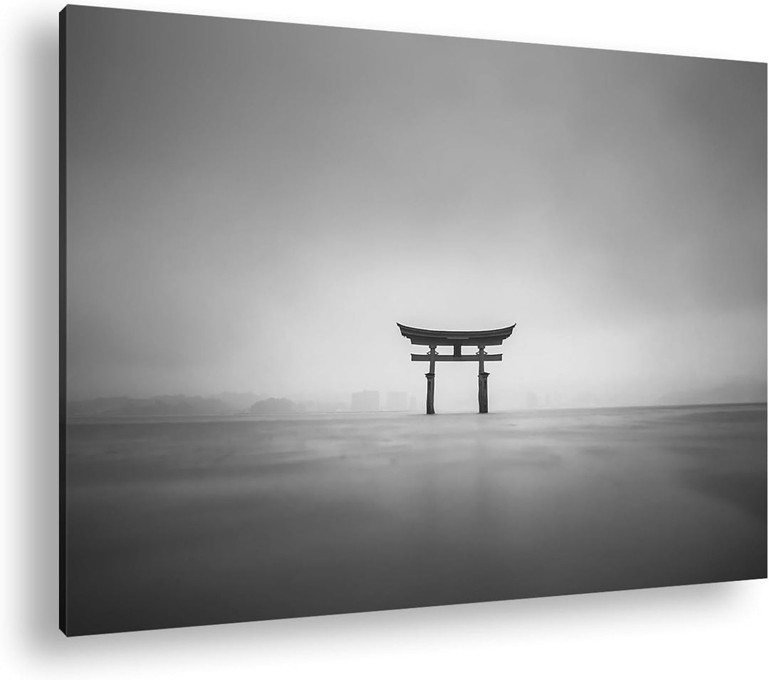deyoli Schrein in Japan am Meer Format: 80x60 cm Effekt: Schwarz/Weiss als Leinwandbild, Motiv ferti