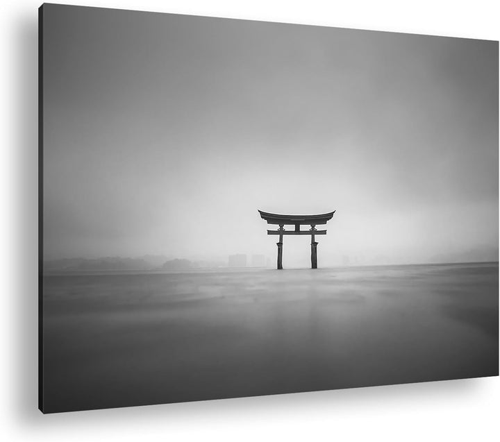 deyoli Schrein in Japan am Meer Format: 80x60 cm Effekt: Schwarz/Weiss als Leinwandbild, Motiv ferti