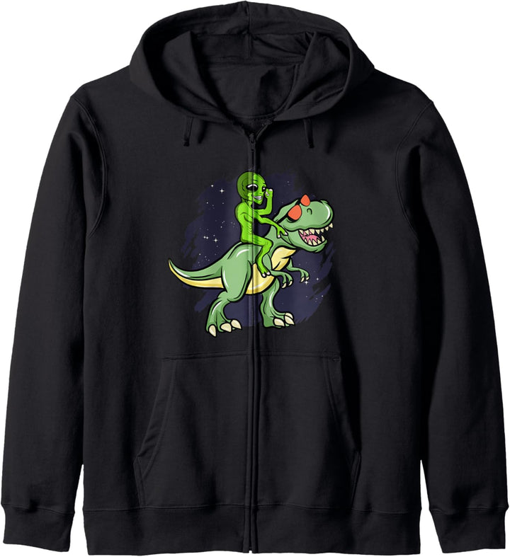 Alien Riding T-Rex Dinosaur with Sunglasses Gift Space Stars Kapuzenjacke
