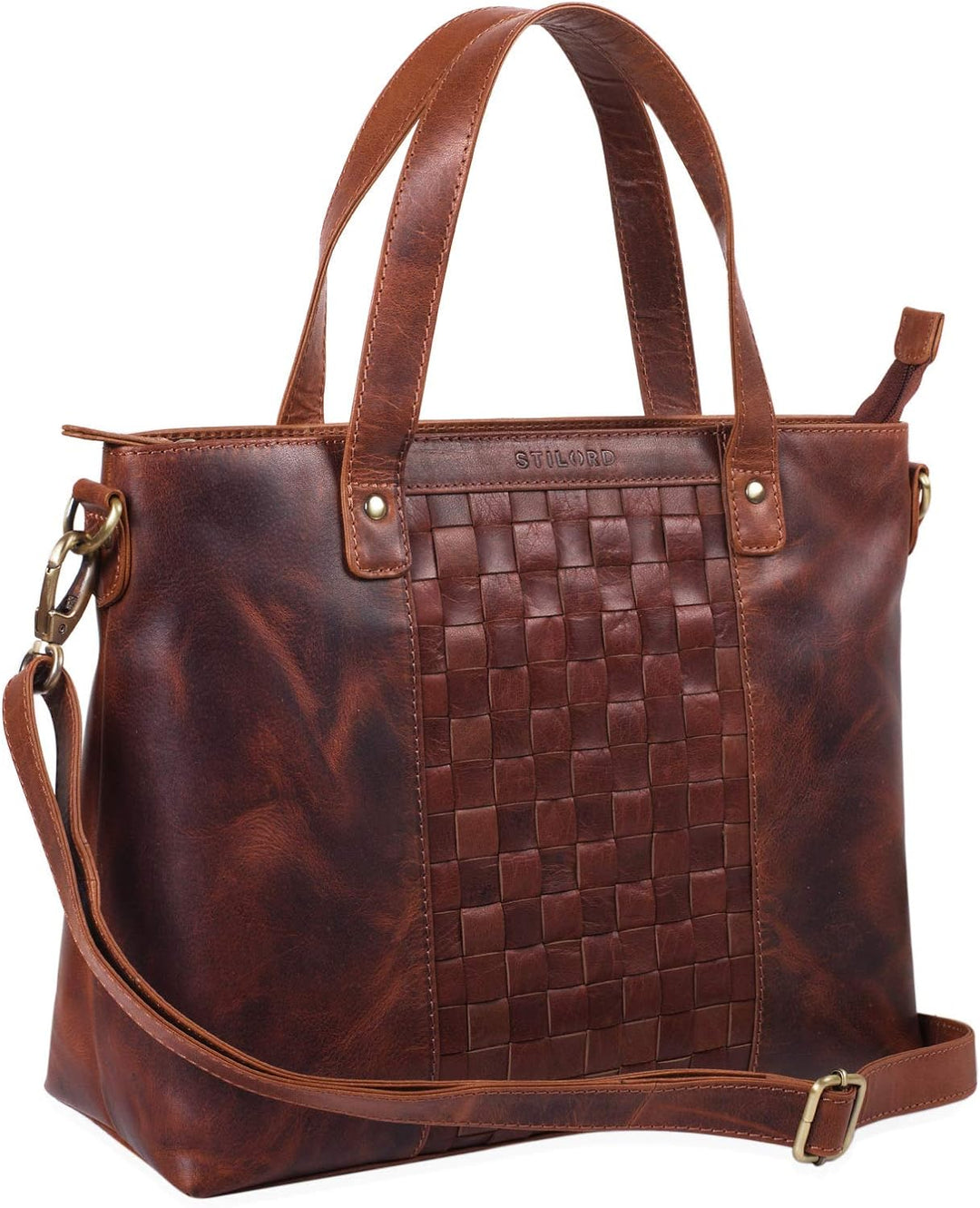 STILORD 'Mara' Elegante Handtasche geflochtenes Leder mit abnehmbaren Schulterriemen Abendtasche Aus