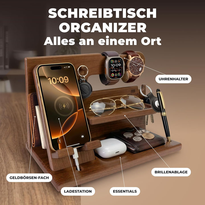 TESLYAR Holz Telefon Dockingstation &amp; Schreibtisch Organizer Holz mit Handyständer Beige für Büro Au