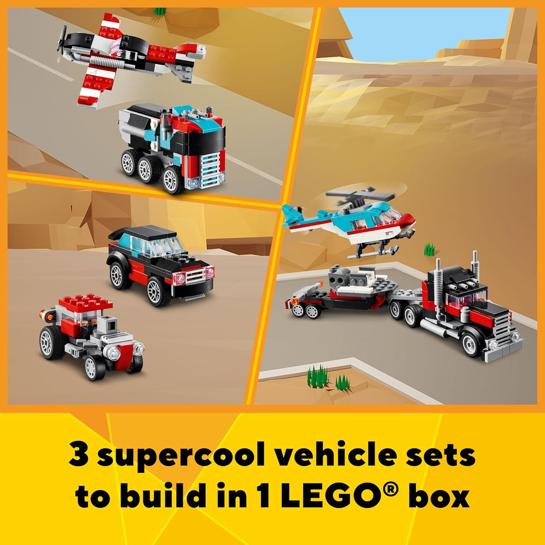 LEGO Creator 31146 3 in 1 Pritschenwagen mit Hubschrauber-Spielzeug, verwandelt sich vom Pritschenwa