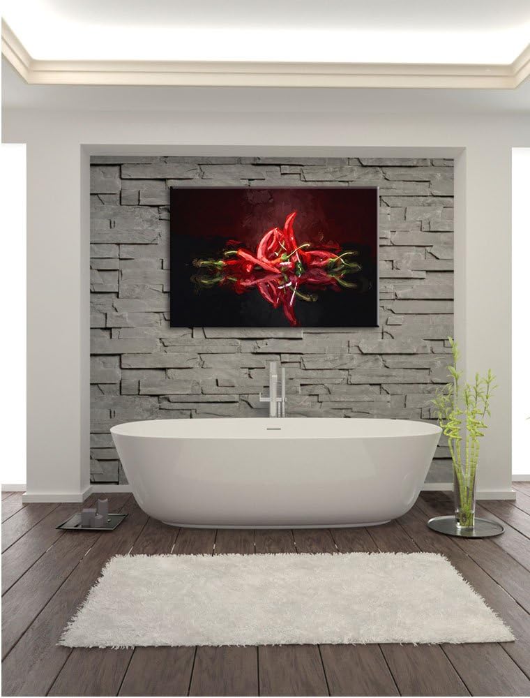 Pixxprint Feurige rote Chili-Choten Kunst Pinsel Effekt, Format: 100x70 auf Leinwand, 100x70