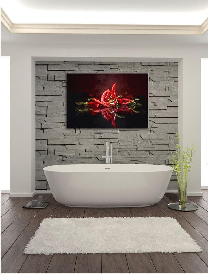 Pixxprint Feurige rote Chili-Choten Kunst Pinsel Effekt, Format: 100x70 auf Leinwand, 100x70