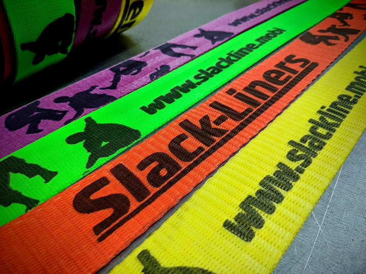 Slack-Liners Slackline Komplett-Set BLAU 6 Teilig - 50mm breit, 25m lang - mit Premium Langhebelrats
