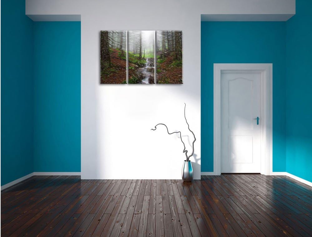 Pixxprint Bach im Wald / 3-Teilig/Gesamtmass 120cm Leinwandbild bespannt auf Holzrahmen/Wandbild Kun
